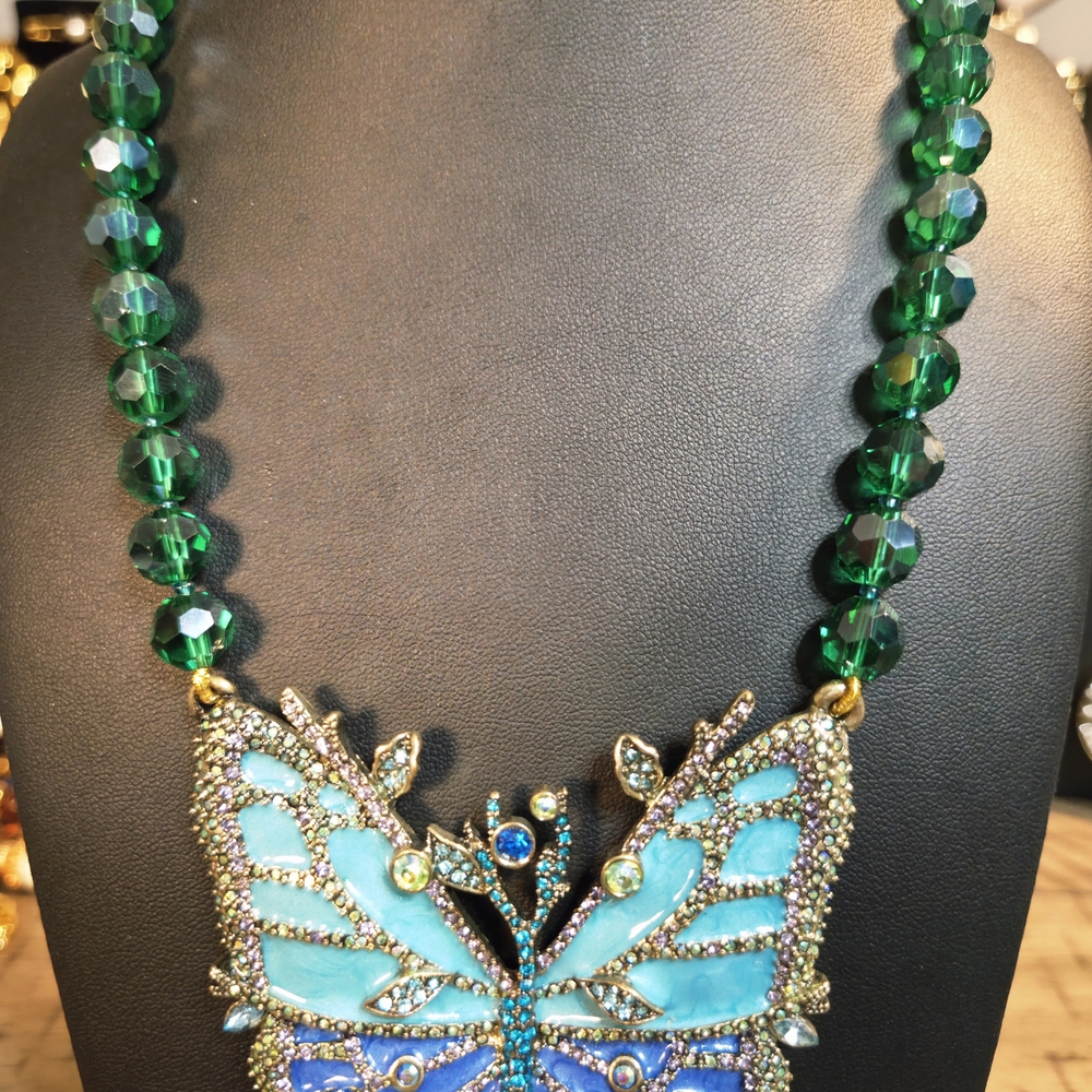 VGT Heidi Daus Blue and Green Butterfly Necklace 16.5in